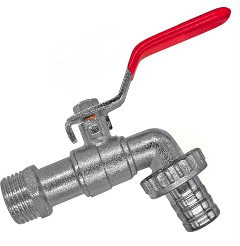 MegaHaustechnik Auslaufhahn aus Zink, Wandanschluß: AG 1 Zoll Außengewinde, Auslauf: Schlauchtülle Außendurchmesser 28mm für 1 1/4“ Schlauch, Kugelhahn Auslaufventil