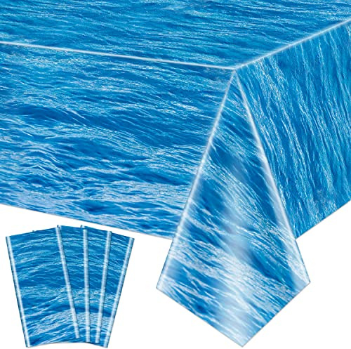 Ocean Wave Tischdecken - Ocean Wasser Tischdecke für Ocean unter dem Meer Strand Pool Meerjungfrau Hai Geburtstag Party Dekoration Zubehör (4, blau, 270 x 130cm)