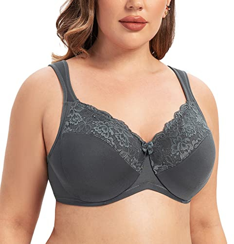 MELENECA Kvinnors Cushion Strap Full täckning Plus Size Bygel Spets Minimizer BH Antracit 95D