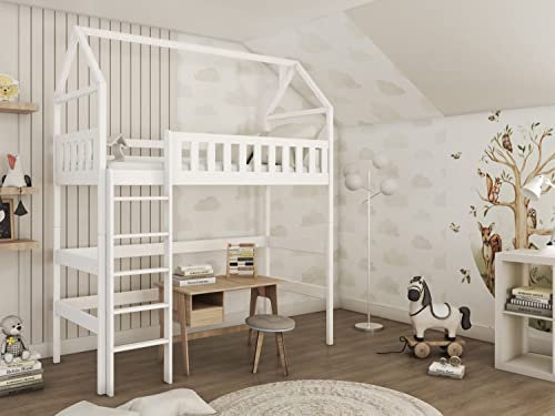 Horten Hochbett Stuttgart - Hohes Hausbett für Kinder - 90 cm x 200 cm - weiß