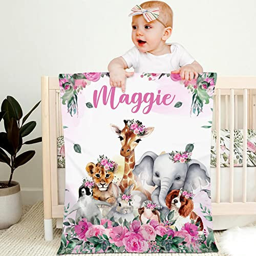 Personalised Baby Blanket with Name Custom 70x100cm Children Girl Boy Kid Throw Blanket Soft Cozy Flannel Name Blanket Animal Elephant Panda Gifts for Newborn Toddlers Adults Birthday Christmas,E