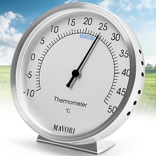 Thermomètre d'ambiance MAVORI® analogique à l'intérieur en acier inoxydable - thermomètre d'ambiance élégant et précis pour mesurer avec précision la température ambiante - Ø 9,5 cm