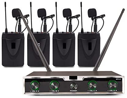 EYESLA Sistema di Microfono Wireless Portatile 4 canali Uhf Mic Chiesa CUILETTO TRASMITTO BODYPACK