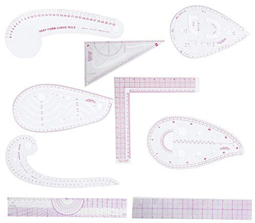 Nählineal-Set-Paket, 9-teiliges Kurvenstab-Zubehör, Kurvenlineal, Kleidungslineal, Schneidelineal, 9-teiliges Set, Schnittlineal, Französisches Kurvenlineal, Nähen, Messen,