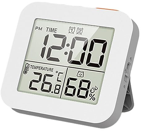 perfk Reloj de baño Digital Temporizador de Ducha con Alarma, Relojes Impermeables para baño, Relojes de Cocina, Higrómetro Reloj de Pared, Blanco