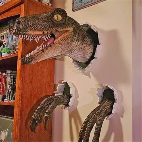 Dinosaurierkopf, Wandbehang, 3D-Dinosaurier-Statue, lebensechte Wanddekoration, platzende Dinosaurier-Büste, hängende Requisite, Wandmontage, Kopfstatue, Büste, Kunstharz-Tier-Wandbehang, Ornament,
