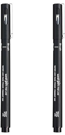 Uni Pin Fineliner Drawing Pen - Black - Brush Nib - Pack of 2