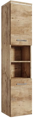 Badplaats Badezimmerschrank Paso 35 x 35 x 160 cm Kastanien Eiche - Hoch Badschrank Mit 2 Türen