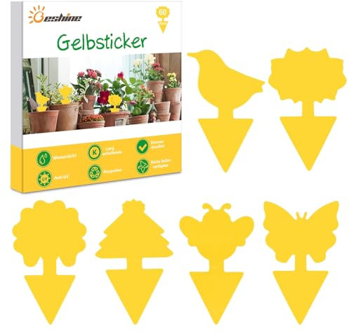 Beshine Gelbsticker, 60 Stück Gelbtafeln Trauermücken Bekämpfen klebriger Fänger für Pflanzen Innen- und Außeninsekten Fliegenkontrolle, wasserdicht und ungiftig