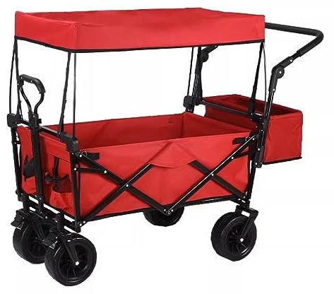 IRYZE Bollerwagen Faltbar Klappwagen, Tragbar, Verstellbar, Gartenwagen Mit Markise Für Picknicks, Camping, Einkaufen, Strände Gartenwagen (Color : H)