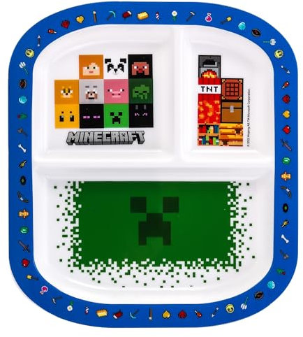 Zawadi Global Minecraft - Piatto da pranzo con 3 sezioni, riutilizzabile, per colazione, pranzo e cena