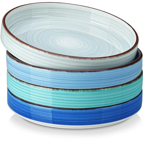 vancasso Bonita 4 Cuencos para Pasta, 1000 ml, Pintados a Mano de Estilo Azul Colores, Platos de Cerámica de 22.8 cm, Juego de Cuencos de Cena para Sopa, Ensaladas, Apto para Lavavajillas y Microondas
