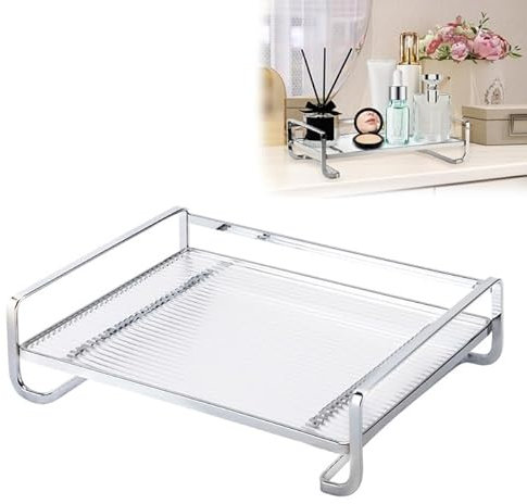 Bad Organizer Tablett, Silber Vanity Tray Make-Up Organizer Rechteckiges Acryl Dekotablett Tray Badezimmer Deko Parfüm-Organizer für Tücher Kerzen Handtuch Seife