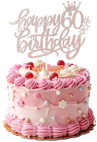 Prasacco Happy Birthday Cake Toppers, 60th Birthday Cake Topper Birthday Decorations for Girls Rose Gold 60th Birthday Cake Decor for 60th Birthday Anniversary Party Cake Decorations Supplies