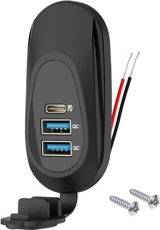 Linkstyle USB Car Charger Socket, Dual 18W QC3.0 & 20W PD3.0 Ports USB Charger Panel with Waterproof Rubber Cover for 12V/24V Car Truck Boat