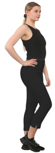 L S U Pantaloni Capri da donna estivi a tre quarti leggings elasticizzati in vita pantaloni da ufficio casual a pedale pusher pantaloni, Nero , 52