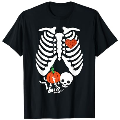 Skeleton Pregnancy Announcement Halloween Pumpkin Baby Women T-Shirt