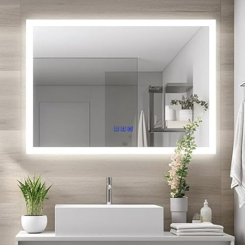 Finmrys Badspiegel mit Beleuchtung 100x60 cm mit Bluetooth-Lautsprecher, Touch-Schalter Beschlagfrei Badezimmerspiegel Dimmbar Beleuchtet Kaltweiß Warmweiß Horizontal Vertikal(39.37x23.62 Inch)