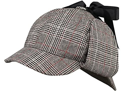Heavyoff Herren Deerstalker Mütze Detektive Hut Wollmischung Tweedkappe Zwei Brims Beret Braun 1 Groß