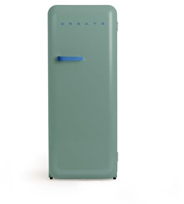 CREATE / RETRO FRIDGE 150 COBALTO/Frigorífico verde sage maneta azul cobalto con congelador 281L / 102W. bajo consumo. 150cm. 3 estantes. regulador temperatura. botellero. 60x60x150cm