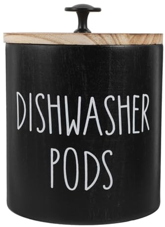 PRETYZOOM Round Dishwasher Pod Holder with Lid Laundry Pod Container Storage Box with Lid for Dishwasher Tablets Moisture Protection for Kitchen Bathroom Laundry Room 5.91 X 4.72 X 4.72 in