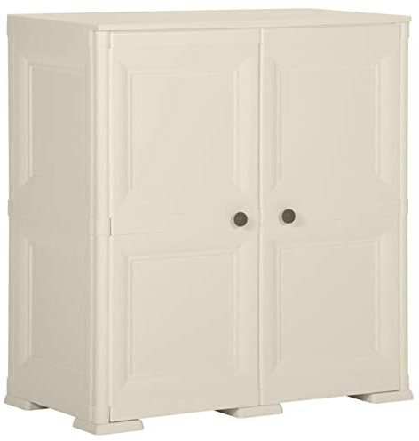 Xichuzi Kunststoffschrank 79x43x85,5 cm Holzdesign Cremefarbend, Lagerschrank, Kunstoffschränke, Putzmittelschrank, Beistellschrank, Geräteschrank, Mehrzweckschrank