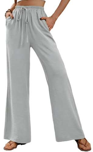 Merlvida Pantalones Anchos para Mujer de Cintura Alta Pantalon Palazzo Casual de Verano Pantalón de Vestir Ligero y Cómodo Ropa Elegante Pantalones Largos con Cordón y Bolsillos