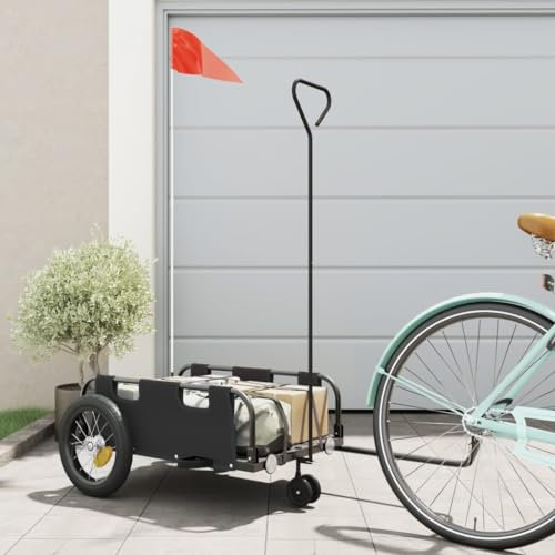 Xichuzi Fahrradanhänger Schwarz Oxford-Gewebe und Eisen, Fahrrad Anhänger, Lastenanhänger, Handwagen, Fahrrad-lastenanhänger, Lastenfahrrad - 94185