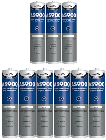 Bond It AS900 Acoustic Sealant & Wall Board Adhesive – 9x White, 900ml | Noise-Reducing – Flexible – Over-Paintable | Solvent-Free Joint Filler for Plasterboard – Ceilings – & Interiors