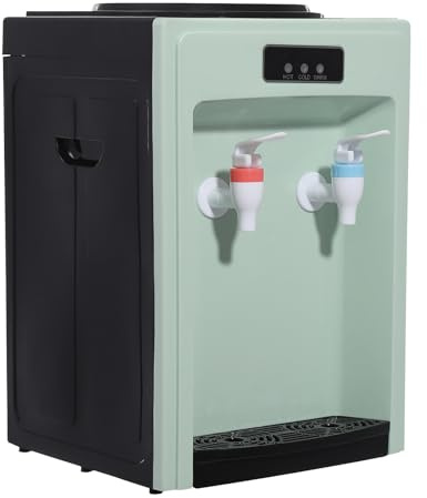 Dispensador de agua eléctrico, fuente de agua 220 V, para oficina o hogar, máquina de bebidas calientes y frías, dispensador de agua caliente, termo, 24 × 24 × 36 cm (negro + verde)