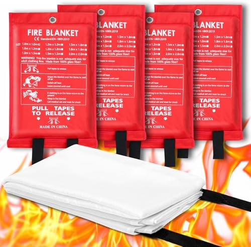 ZOLGINAH 4 mantas ignífugas, 1 m x 1 m, para cocina, fibra de vidrio, manta ignífuga para diseño de seguridad accidental para cocina, chimenea, barbacoa, coche, camping