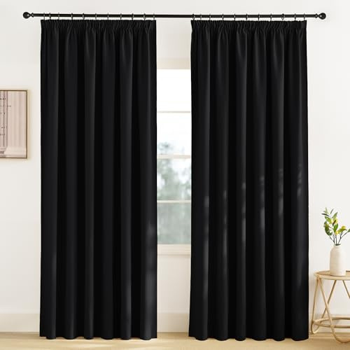 KGORGE Raumteiler Vorhang Blickdicht Thermovorhang Hitzeschutz Kräuselband | Schwarz,1er Set,H245 x B200 cm,Thermo Vorhang gegen Hitze für Schienensystem,Verdunkelung,Sonnenschutz,für Wohnzimmer