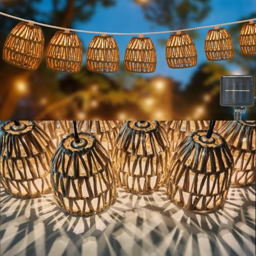 WRQIOO Lot de 10 guirlandes lumineuses solaires à LED d'extérieur, étanche, 3,9 m, avec panneau solaire, lampion, avec panneau solaire, pour jardin, balcon, blanc chaud