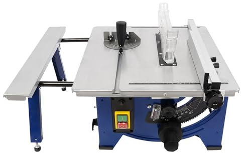Etrhdfyts 1200W Tischkreissäge mit Tischverbreiterung, Winkelanschlag, Parallelanschlag,2m-Netzkabel, Schiebestock, Absaugadapter, 21cm-24-Zähne-Sägeblatt-Hubbereich 0.1-45mm