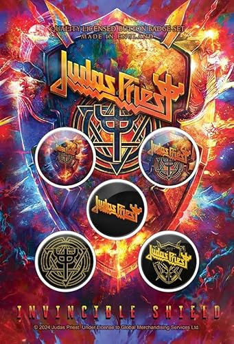Judas Priest Invincible Lot de 5 badges en forme de bouclier, Multicolore, Taille unique