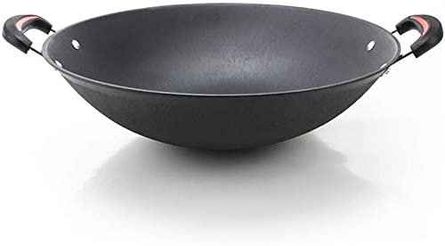 ASerZenith Sartén De Hierro Fundido, Olla Grande, Wok De Fondo Redondo, Sin Revestimiento, Antiadherente, Sartén De Doble Oreja, Cacerola, Ollas De Cocina Seleccionadas, Utensilios(34 cm)