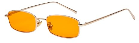 WDZAYXC Klassiska rektangulära solglasögon retro smal metallram glas vintage rektangel godis färg solglasögon, Guld/orange