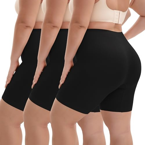 INNERSY Plus Size Cycling Shorts for Women Anti Chafing Leggings Pack of 3 | High Waisted Boxers Under Dresses/Skirt UK 16-32, Summer Slip Shorts for Big Ladies XL-5XL, Cover Tummy and Back, Tag-free