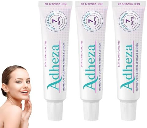 Adesivo Dentale Forte Adheza Original, Fissativo Per Protesi Dentarie Adheza, Kit Di Ribasatura in Silicone Per Dentiere Per La Riparazione Dei Denti (3pcs)