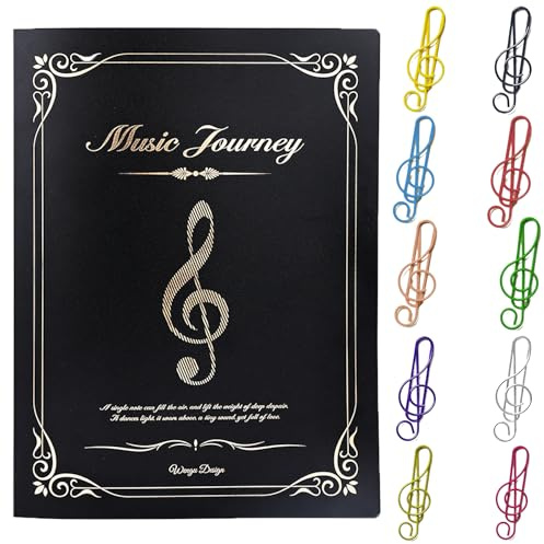 Notenmappe A4 Chormappe, 60 Seiten Notenblätter Mappe, Wasserdicht Musikordner, Mit 10 Noten Büroklammern, Ablagemappe Ordner für Musiker, Registermappen, Doppelseitig Folder für File, Papier, Akten