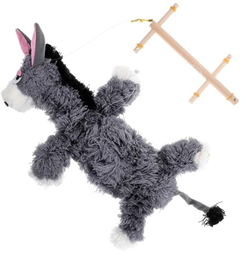 ORFOFE Pull String Plush Animal Marionette Puppet for Wooden Animal Design with Smooth Finish Creative Hand Puppet for Finger Flexibility and Interactive Play Deep Gray Donkey Plush