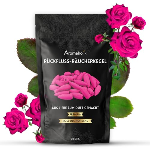 Premium Rückfluss Räucherkegel Wasserfall, Natürlich aromatische Räucherkegel mit Rose Duft, 30 Stück, Frische Räucherkerzen für Stressabbau und Meditation, Backflow Incense, Aromaholik