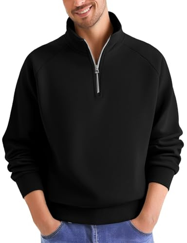 Jersey para hombre sin capucha, sudadera con media cremallera, cuello alto, manga larga, corte holgado, suéter de invierno, cómodo jersey de manga larga para trabajo, ocio