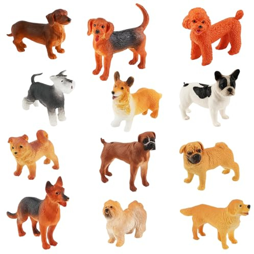 NieYat 12 Stück Mini Hund Tierfiguren, Kleine Tiere Figuren, Realistische Hundefiguren Spielzeugset, Kunststoff-Mini-Welpenfiguren, Weihnachten, Hündchen Kuchen Cupcake Topper, Osterei, Geburtstagsg