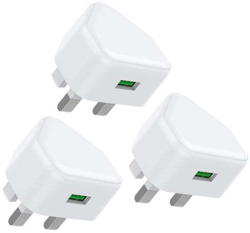 USB Plug UK,3Pack USB Charger Plug Adaptor iPhone Plugs with USB Port Compact 3 Pin Single Way Mains Charge Head 5W 5V 1AMP Socket Charging for i Phone 13 12 11 SE XS XR X 8 7 6 5 iPad Watch Airpods