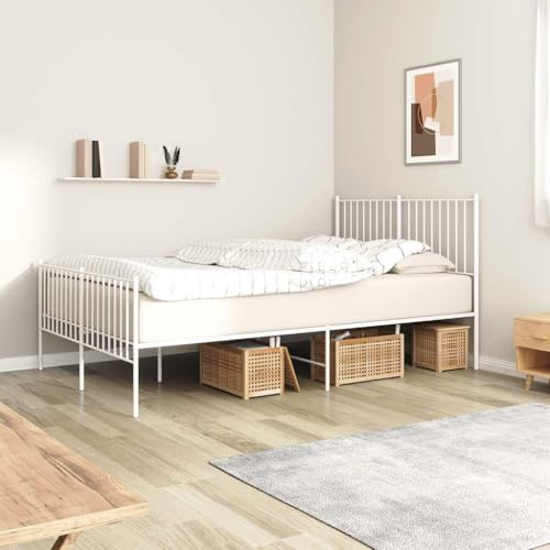 Ordellia Bettgestell Metall Weiß 140x200 cm, Robustes Doppelbett mit Kopf- und Fußteil, Lattenrost, Zusätzlicher Stauraum, Pulverbeschichteter Stahl für Schlafzimmer Möbel