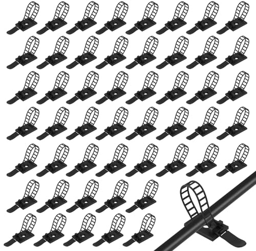 leruiyezs 50pcs Organizadores de Cables Autoadhesivos Bridas Adhesivas Clips de Cable Ajustable Sujeta Cables Adhesivos para Escritorio Pared TV Router USB Gestión de Cables Hogar Oficina Taller