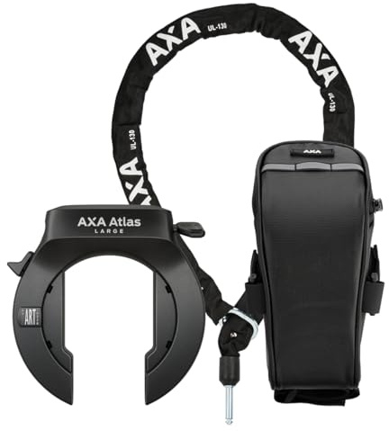 AXA Atlas Large + ULC 130 Einsteckkette + Satteltasche – Rahmenschloss Set – Sicherheitsstufe 14 – Schlüssel ist Nicht abziehbar