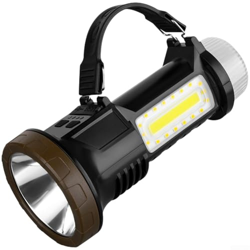 Lampe de poche LED solaire rechargeable 2000 mAh Lanterne portable double modes d'éclairage longue distance 500 m Signal de sécurité Sortie USB pour camping randonnée 18 x 8 cm Noir