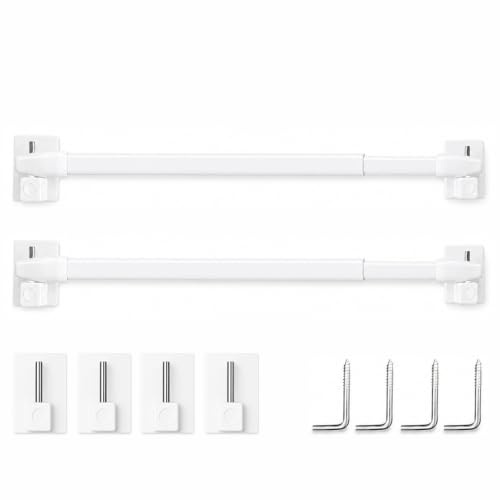 2 Stücks Vitragestangen ohne Bohren Bistrogardinenstangen mit Selbstklebehaken Gardinenstange Ausziehbar für Fenster, Schrank, Küche, DIY-Projekte (Weiß, 40-70 cm)